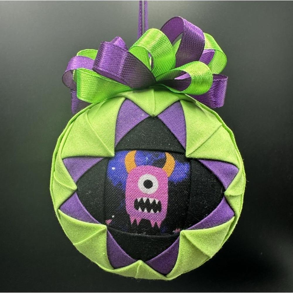 Space Monster Christmas Ornament 3" Hand Crafted Quilted Folded Star Ball
